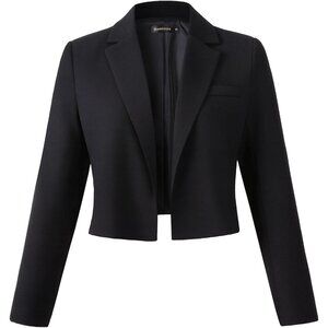 Women's Long Sleeves Open Front Cropped Blazer Jacket Black Front Pocket